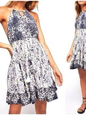 Free People Women's Beach Day Mini Dress backless in the blue/navy pattern Sz XS